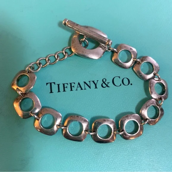 Tiffany & Co 2003 Bracelet Square Wide Cushion Link Sterling Silver Toggle Vtg! - Picture 1 of 16
